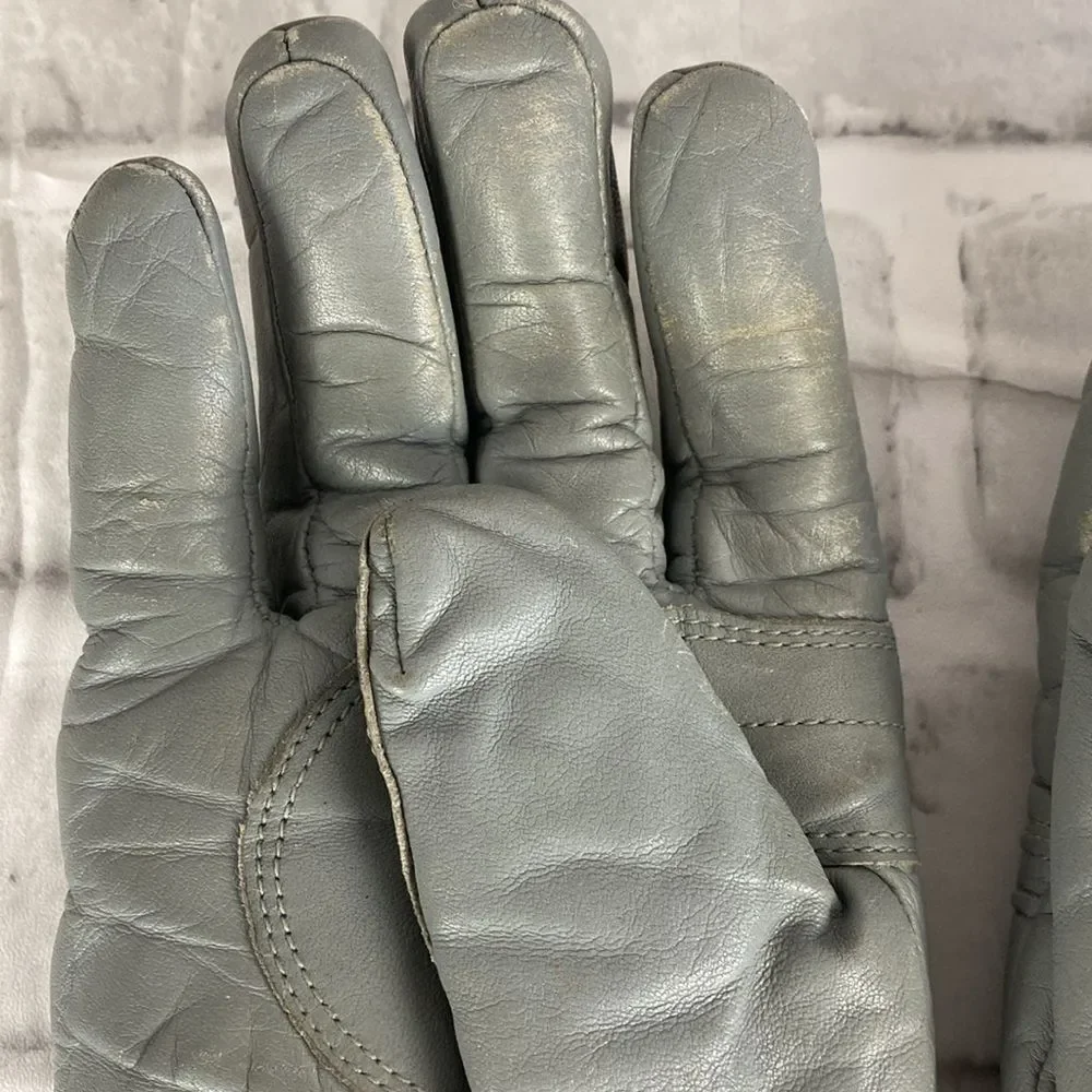 Vintage 80's Gray Leather Riding Gloves Size L  E